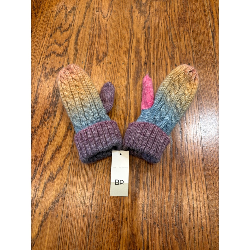 BP Ombre Cable Knit Mittens Purple Blue Orange Fleece Lined NWT Cozy